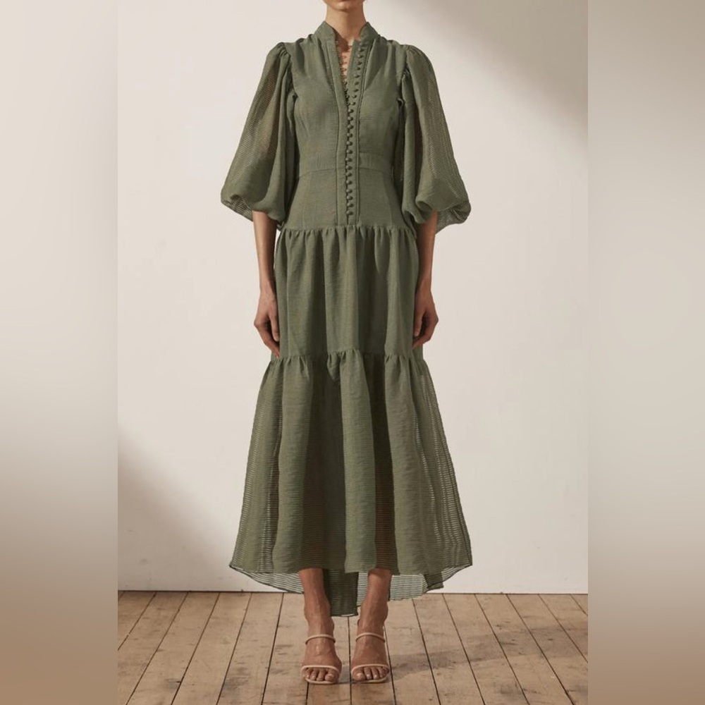 SHONA JOY
Charlotte Midi Dress in Cotton in Khaki (olive green)